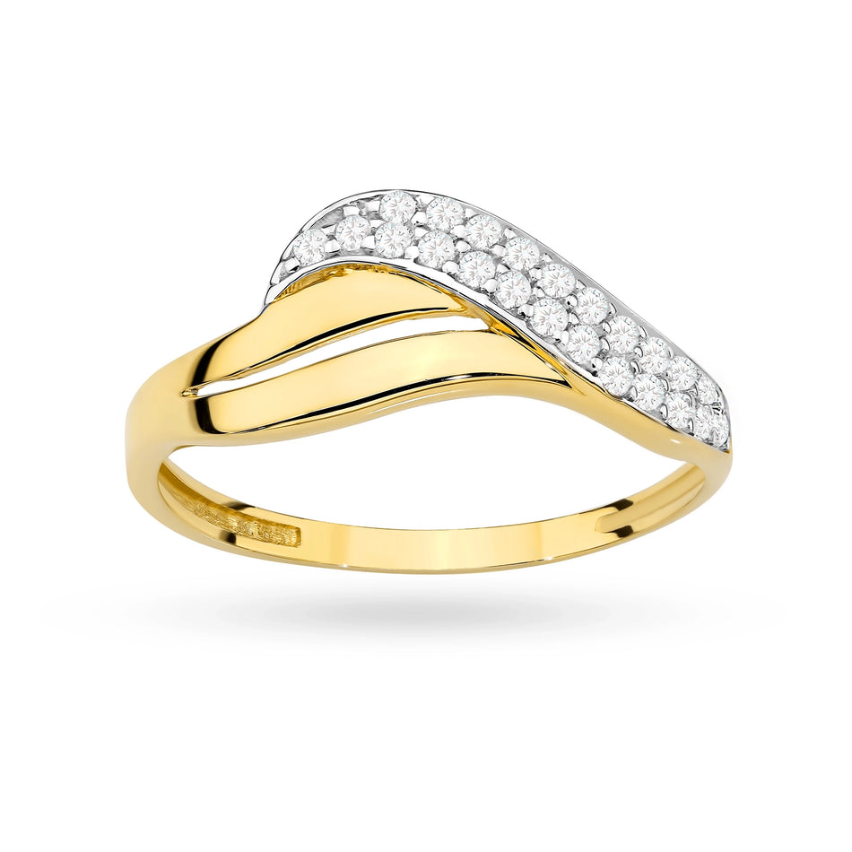 Goldring mit Zirkonia Wellen