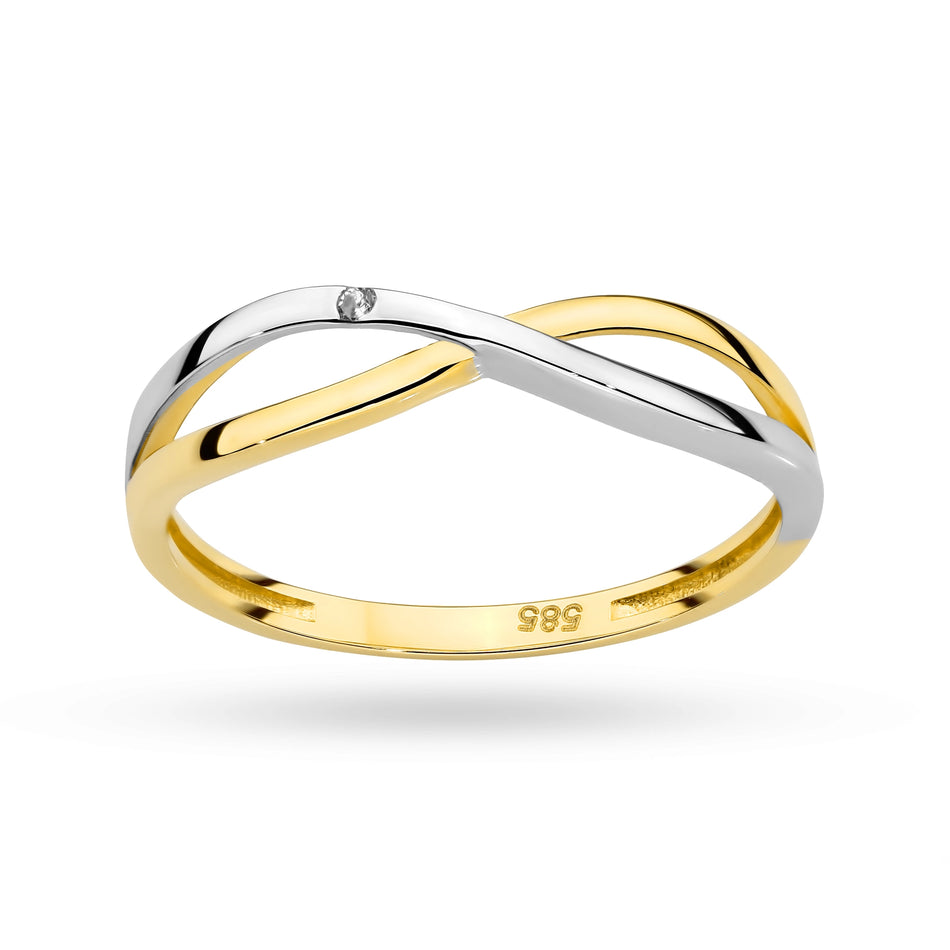 Zweifarbiger Goldgeflecht-Ring mit Zirkonia