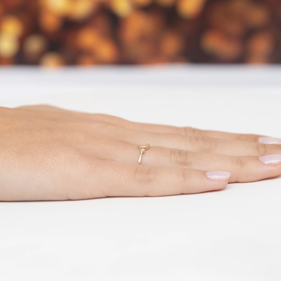 Gold Ring with Zirconia Crescent Moon