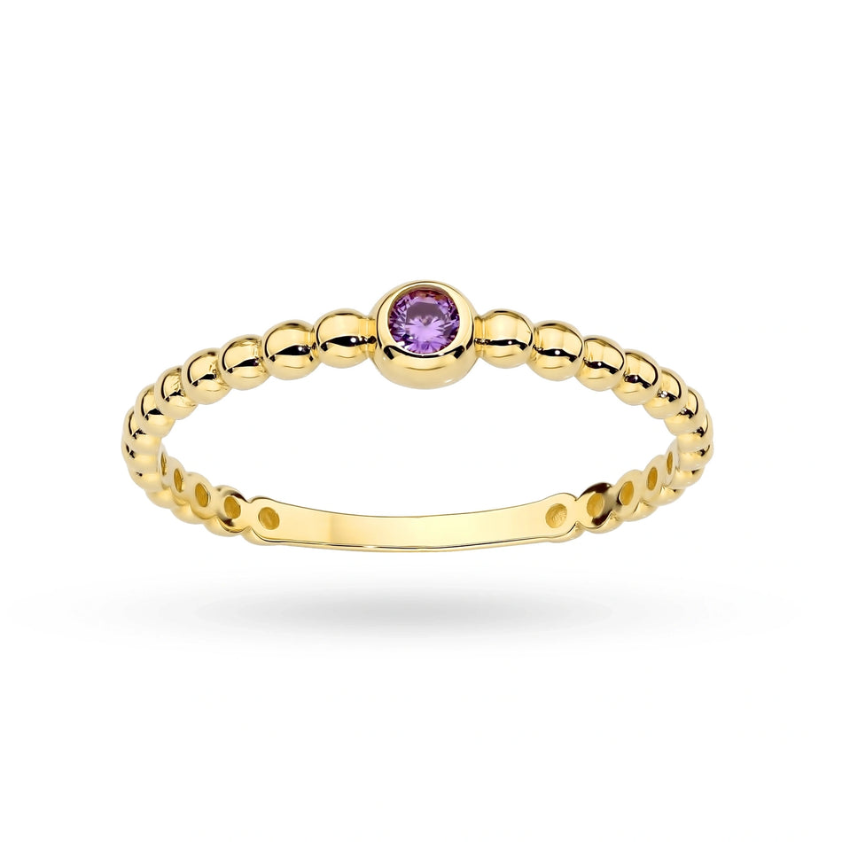 Goldring mit violetten Zirkonia-Perlen