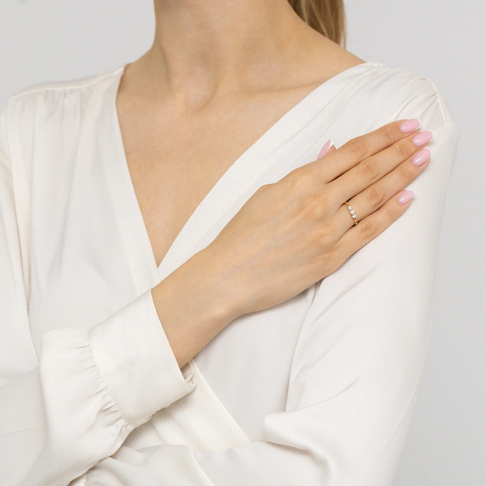 Goldring mit Perle und Zirkonia