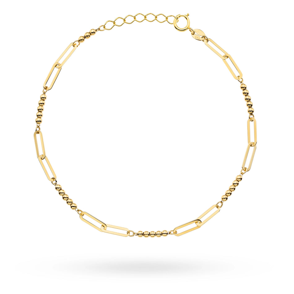 Goldarmband mit länglichen Gliedern und Perlen