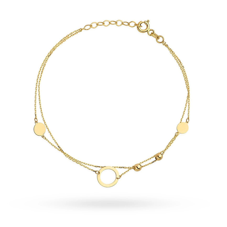 Goldarmband mit Kreisen und Perlen