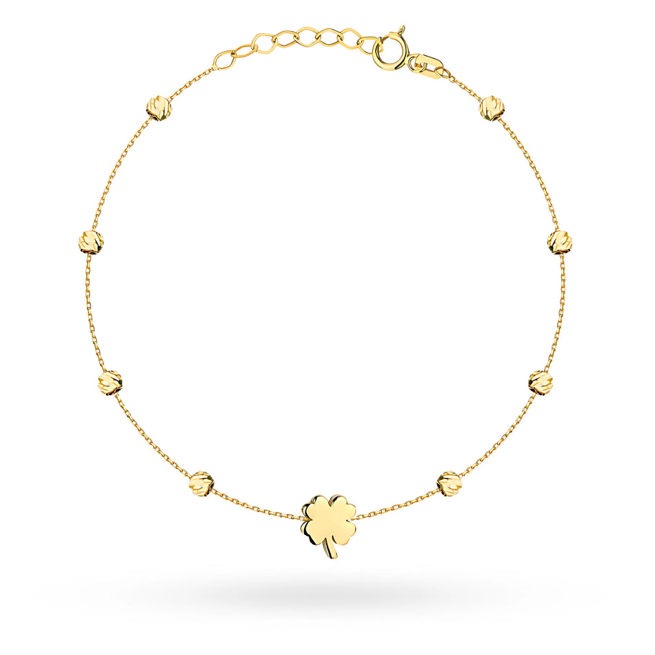 Goldarmband mit Kleeblatt und Perlen