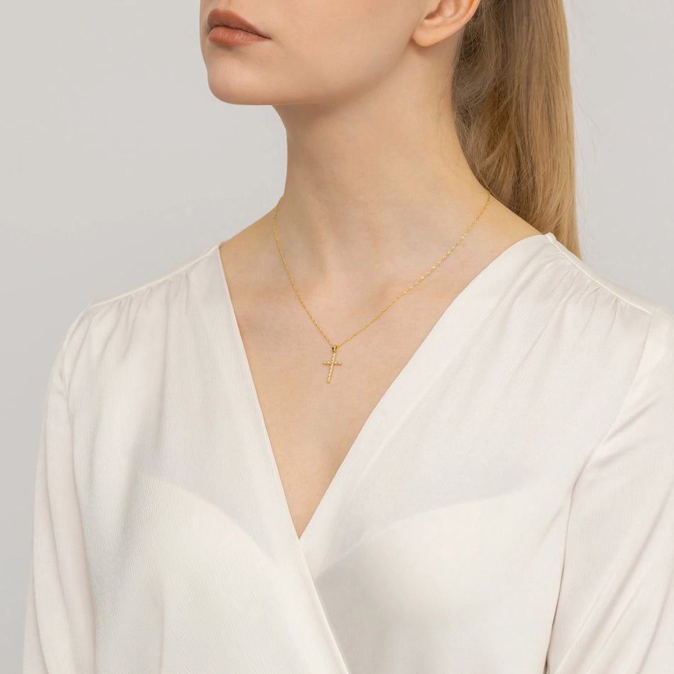 Goldkreuz Anhänger mit Zirkonia