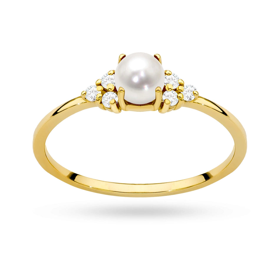 Dezenter Goldring mit Perle und Zirkonia