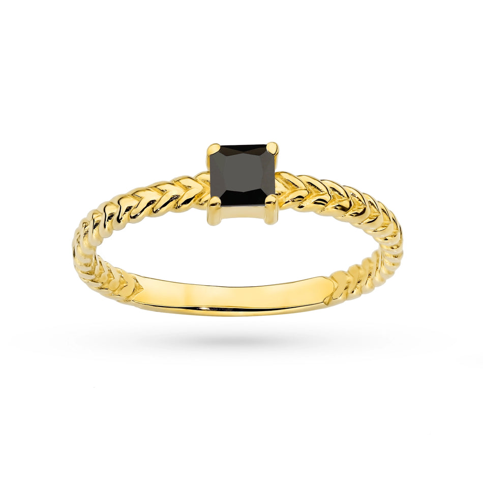 Goldring mit Zirkonia Fischgrätmuster