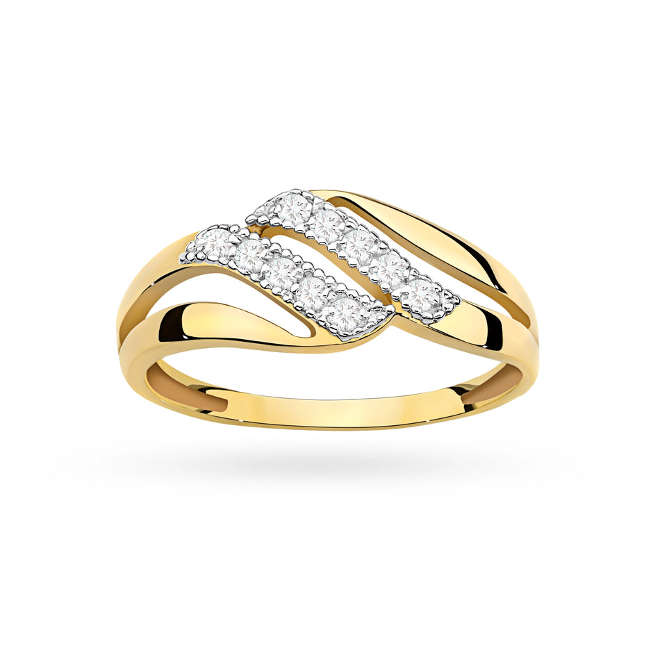 Gold Ring with Zirconia Double Waves