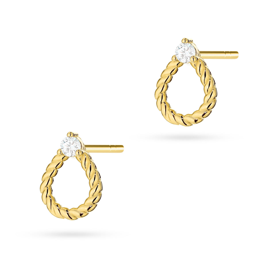 Gold Stud Earrings with Zirconia Teardrops