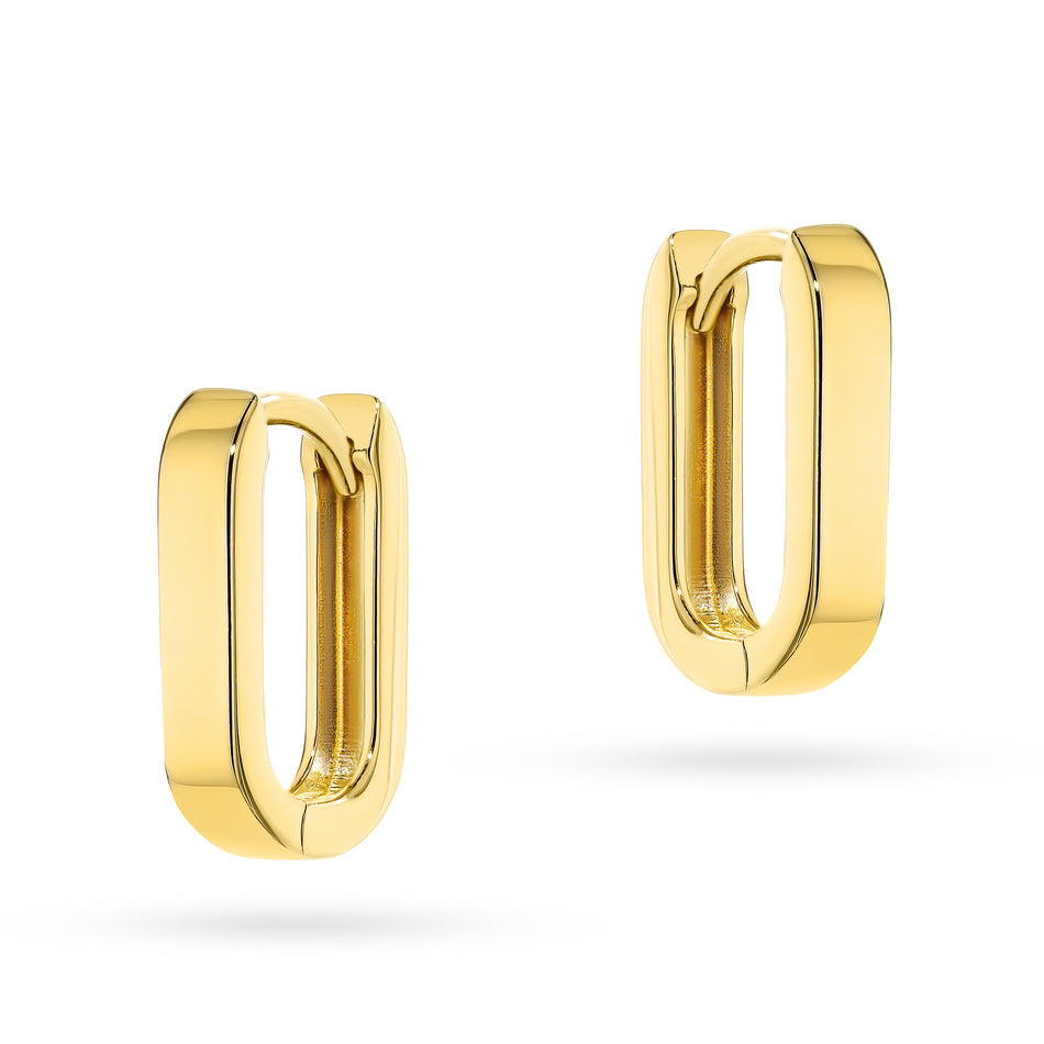 Gold Earrings with English Clasp Rectangles