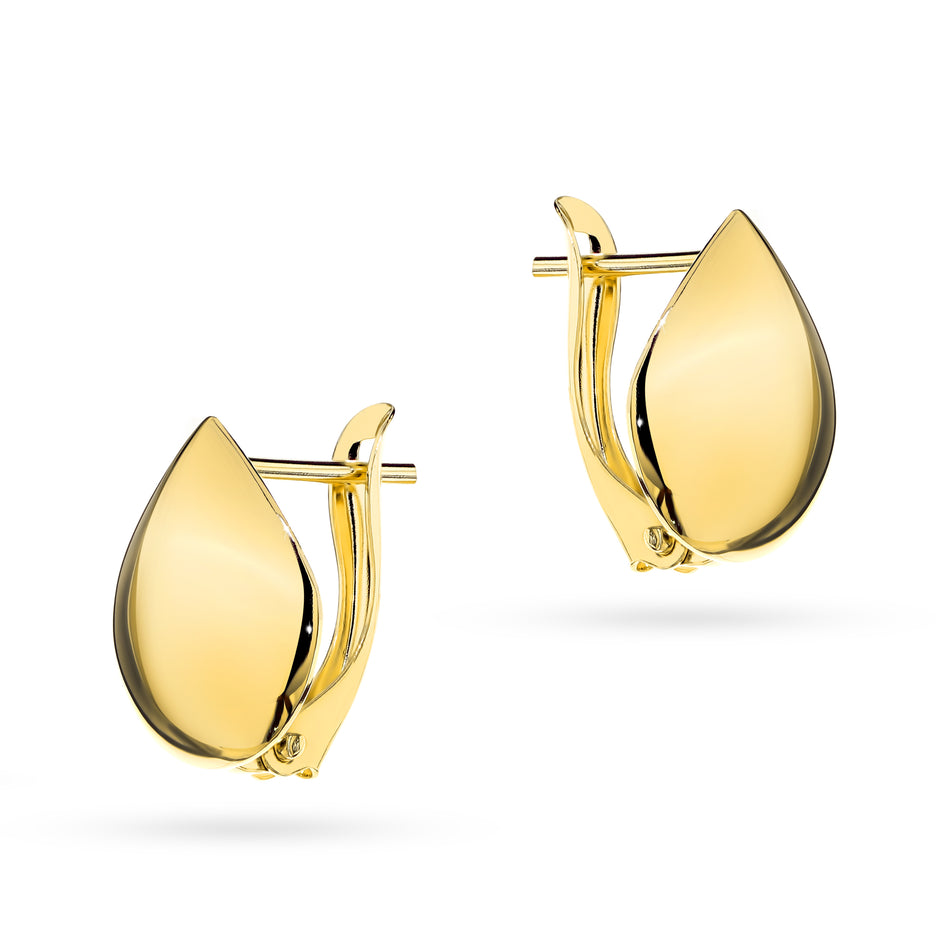 Gold Earrings with English Clasp Teardrops