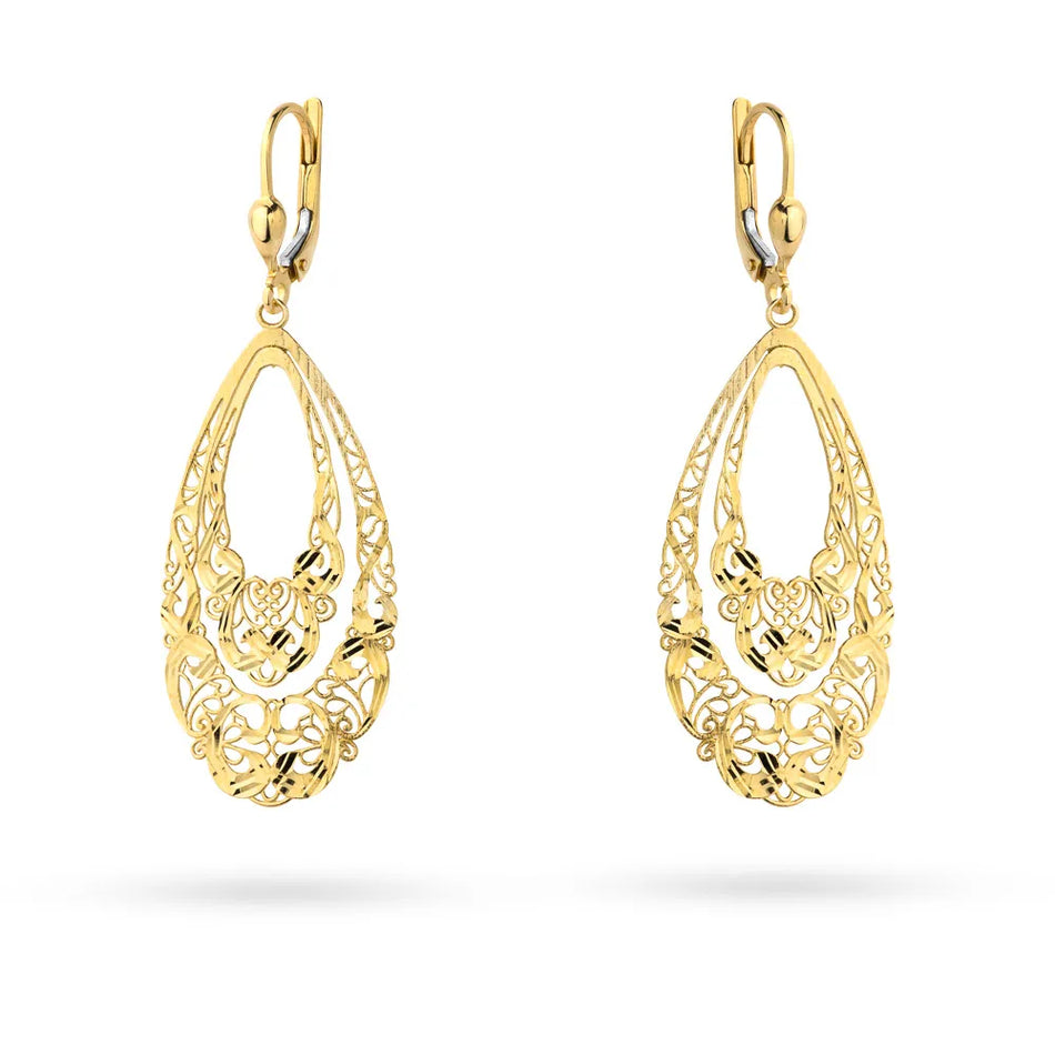 Gold Earrings with English Clasp Openwork