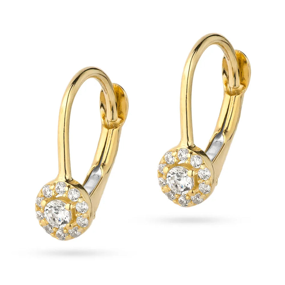 Gold Earrings with Zirconia Flowers