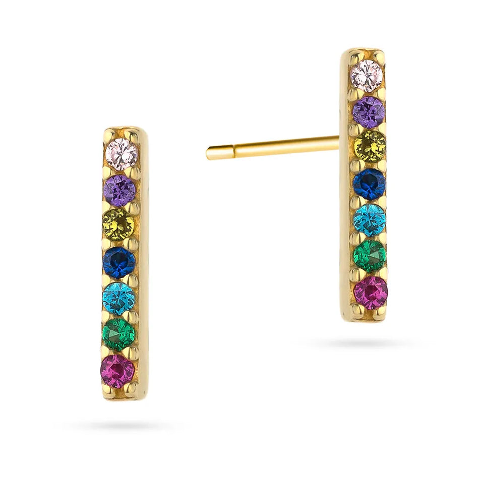 Gold Stud Earrings with Zirconia Rectangles