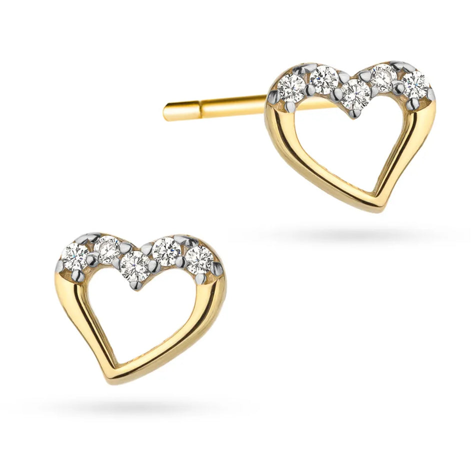 Gold Stud Earrings with Zirconia Hearts