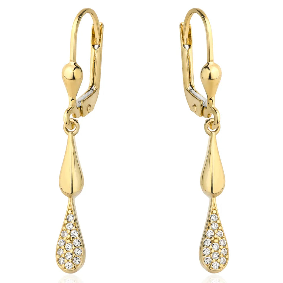 Gold Earrings with Zirconia Drops