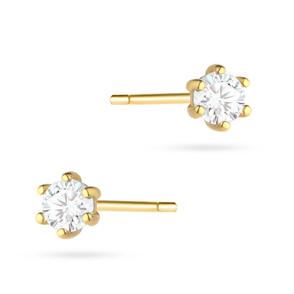 Gold Stud Earrings with Zirconia