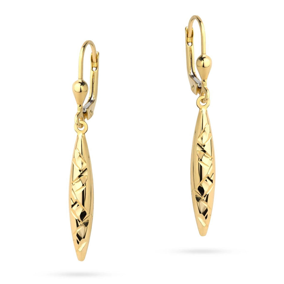 Gold Earrings with English Clasp Teardrops