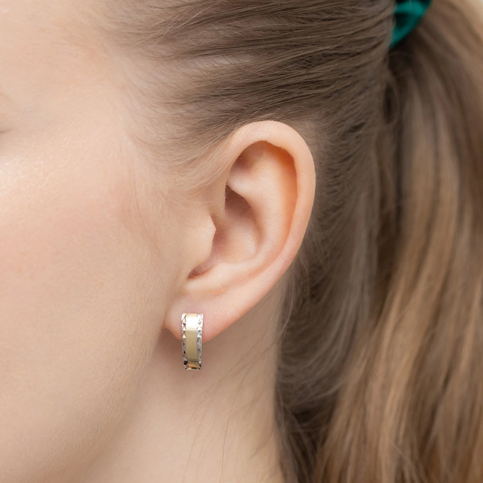 Zweifarbige Goldohrringe mit Englisch-Verschluss rechteckig