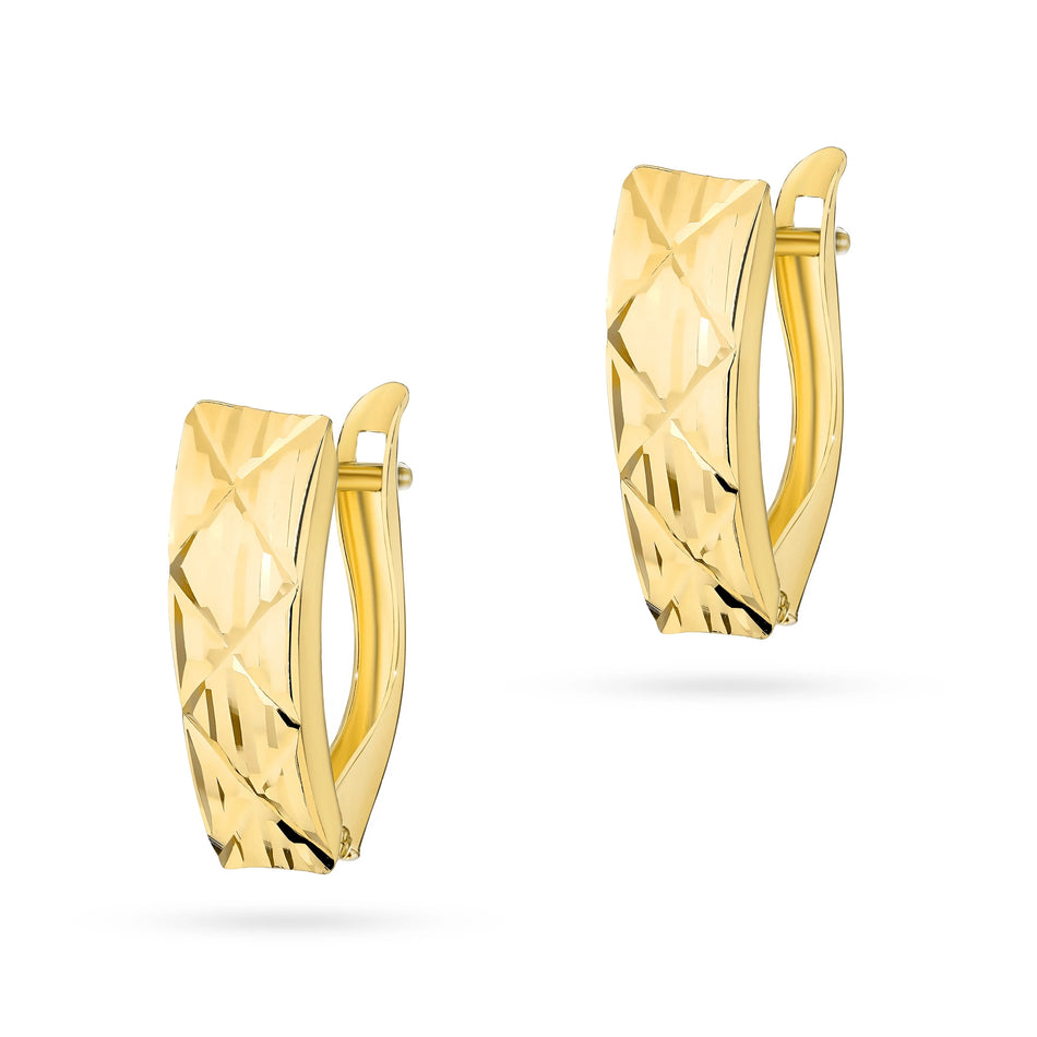 Gold Earrings with English Clasp Rectangular