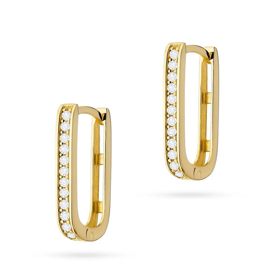 Gold Earrings with English Clasp with Zirconia Rectangular