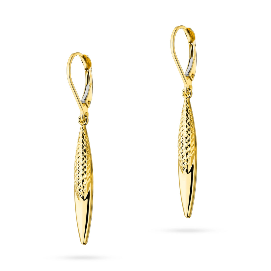 Gold Earrings with English Clasp Teardrops