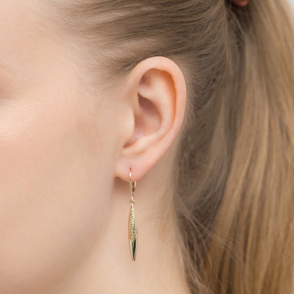 Gold Earrings with English Clasp Teardrops