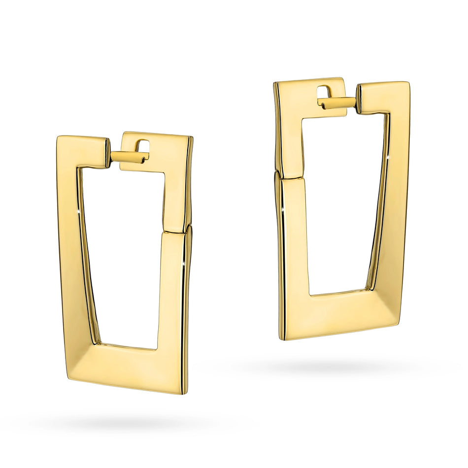 Gold Earrings with English Clasp Rectangles