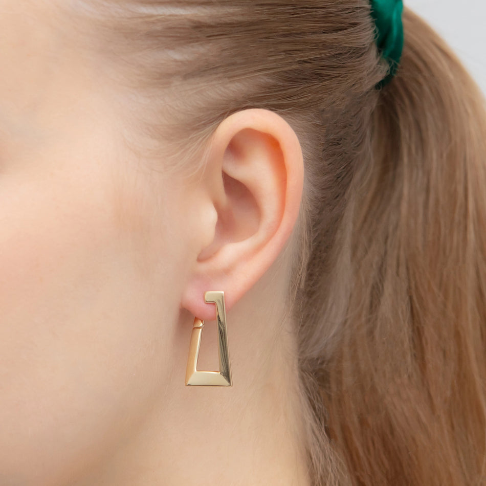 Gold Earrings with English Clasp Rectangles