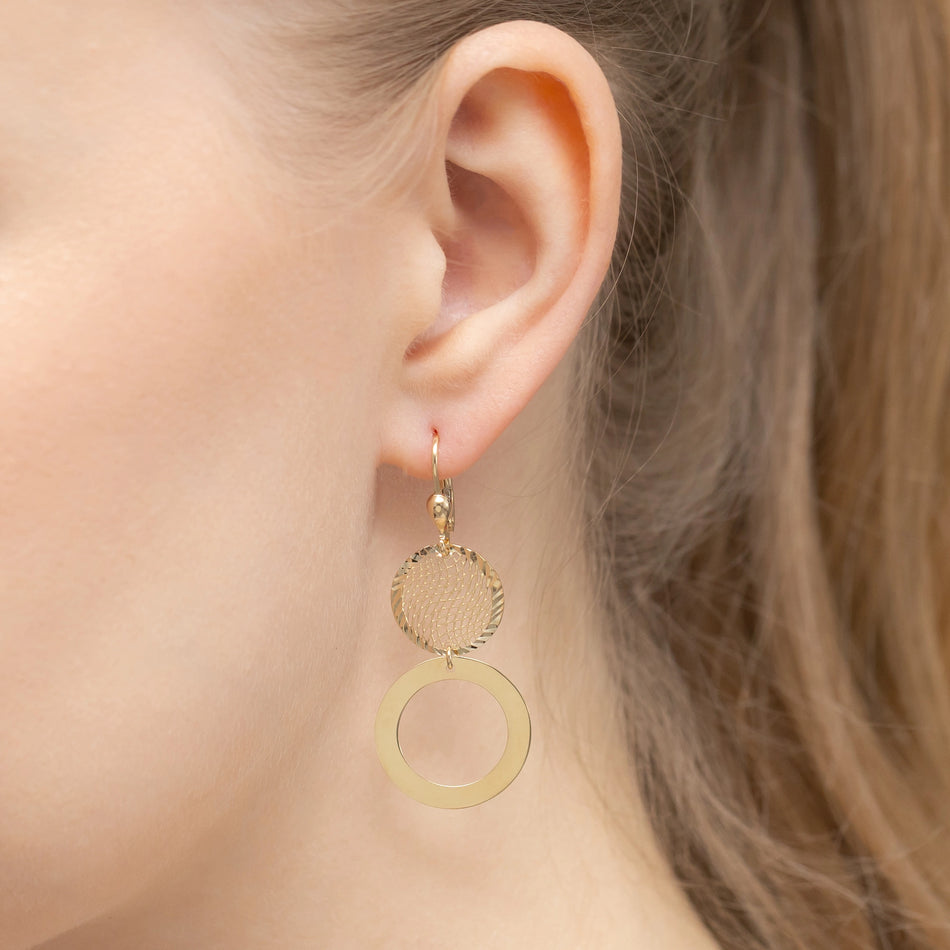 Gold Earrings with English Clasp Openwork Circle