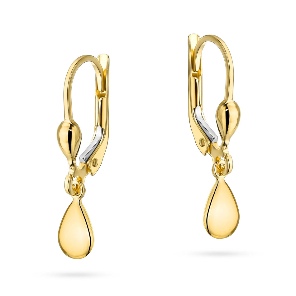 Gold Earrings with English Clasp Teardrops