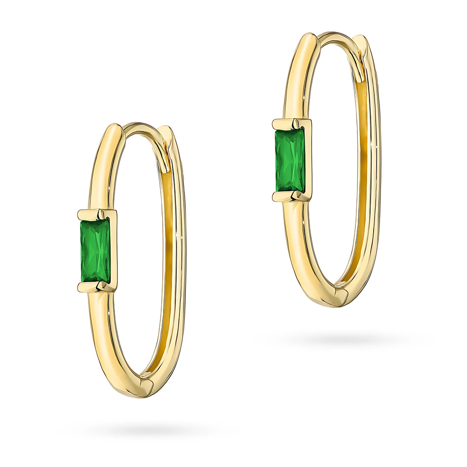Gold Earrings with English Clasp Green Zirconia