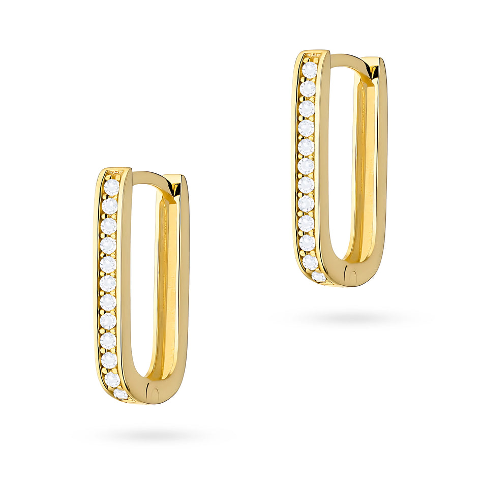 Gold Earrings with English Clasp Zirconia Rectangles