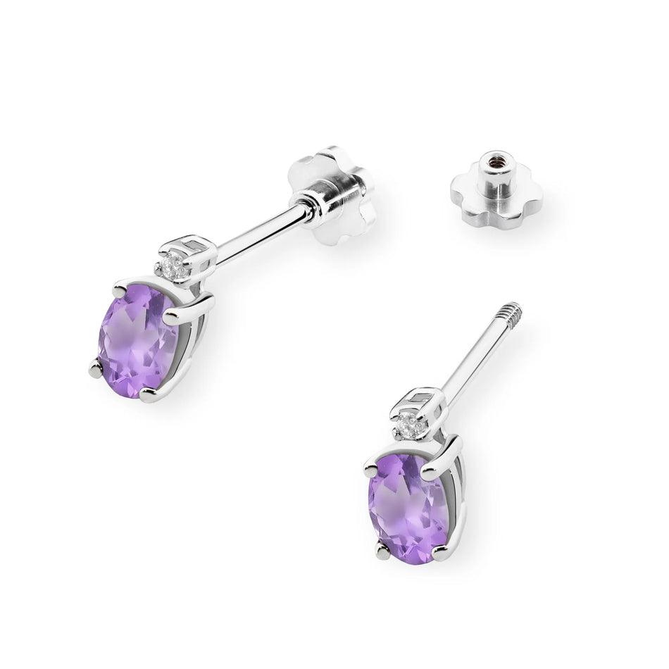 Goldohrringe mit 0,40 ct Amethyst und 0,029 ct Diamanten