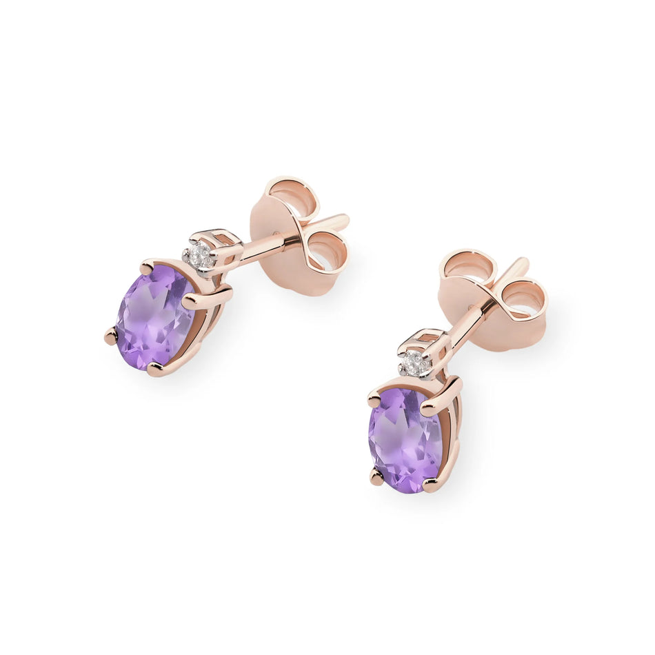 Goldohrringe mit 0,40 ct Amethyst und 0,029 ct Diamanten