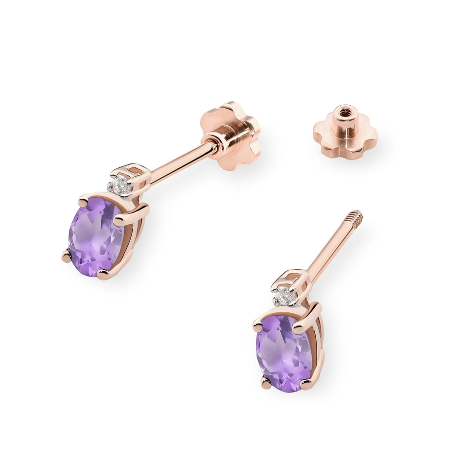Goldohrringe mit 0,40 ct Amethyst und 0,029 ct Diamanten