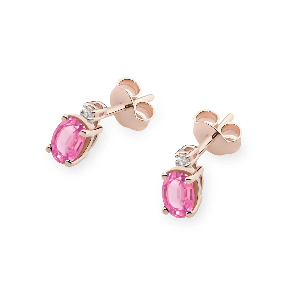 Goldohrringe mit 0,50 ct Pinktopas und 0,029 ct Diamanten