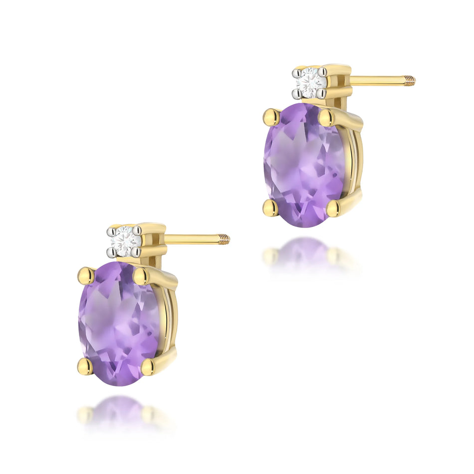 Goldohrringe mit 0,40 ct Amethyst und 0,029 ct Diamanten