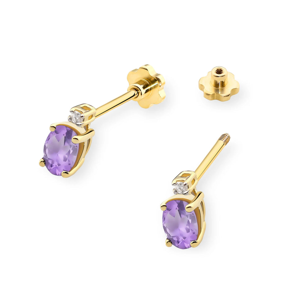 Goldohrringe mit 0,40 ct Amethyst und 0,029 ct Diamanten