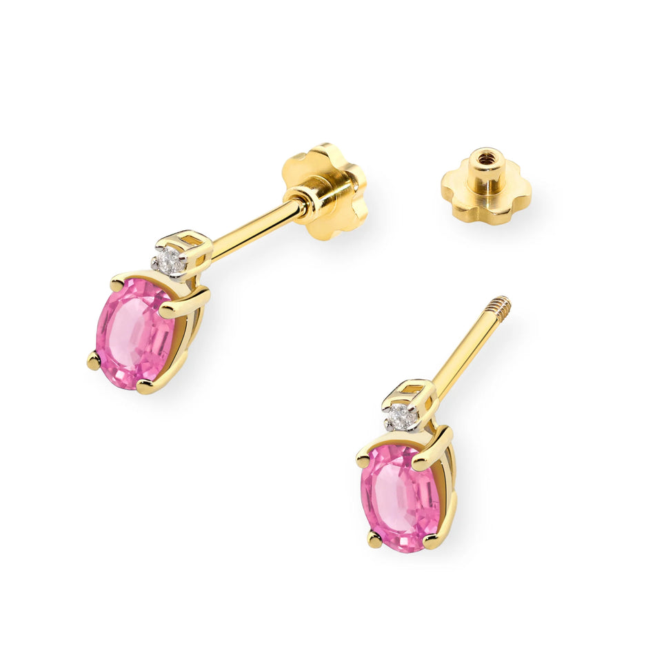 Goldohrringe mit 0,50 ct Pinktopas und 0,029 ct Diamanten