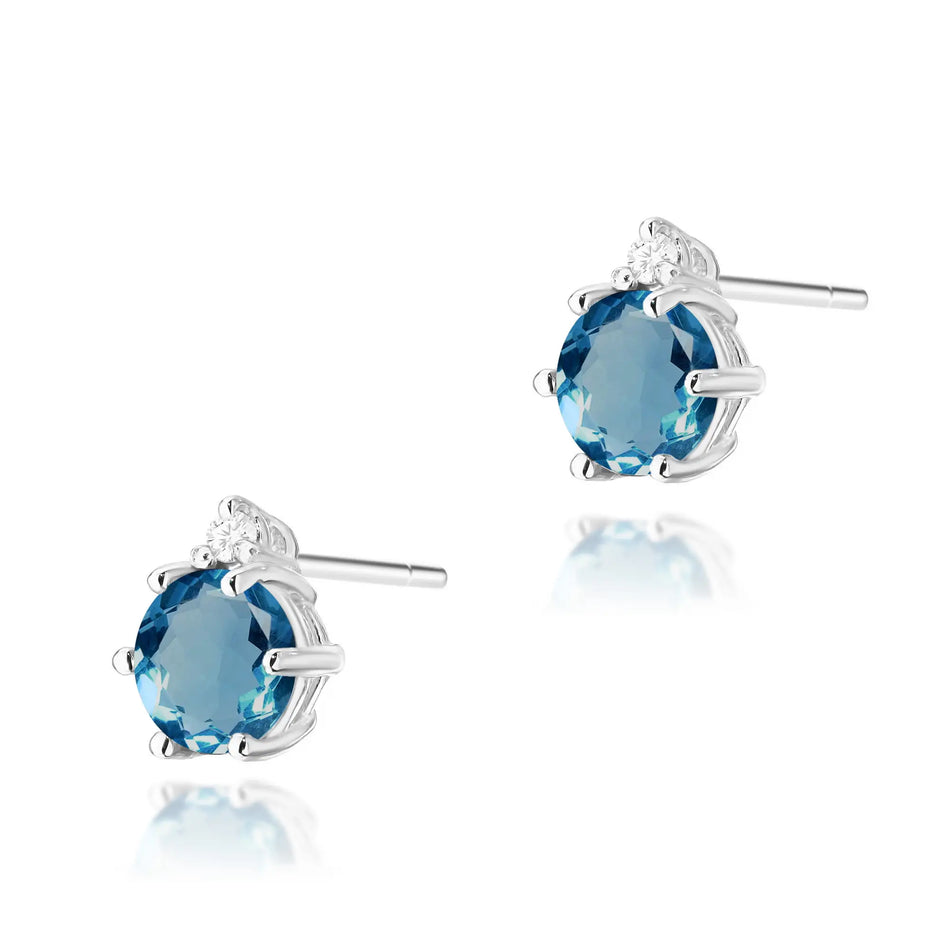 Goldohrringe mit 0,50 ct London Blue Topasen und 0,029 ct Diamanten