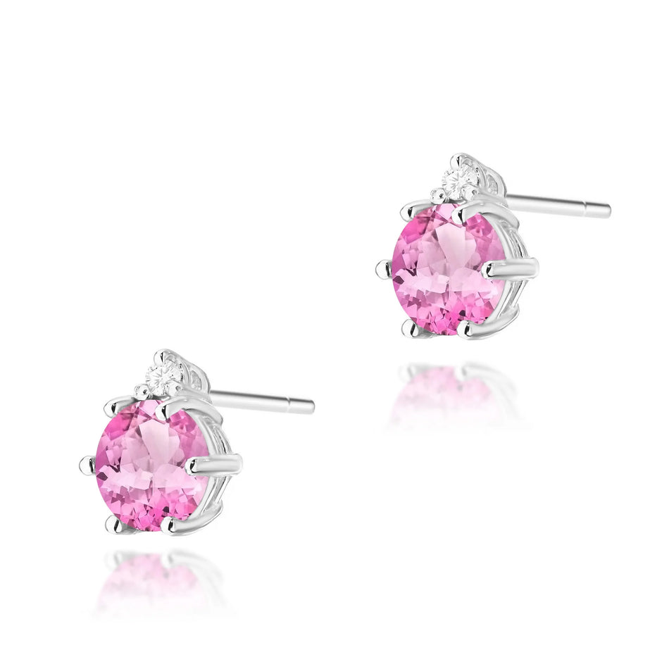Goldohrringe mit 0,60 ct pinken Topasen und 0,029 ct Diamanten