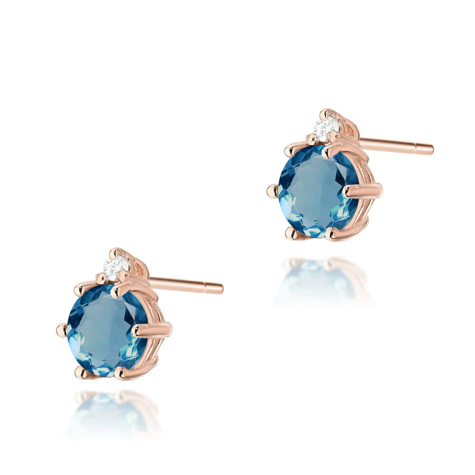 Goldohrringe mit 0,50 ct London Blue Topasen und 0,029 ct Diamanten