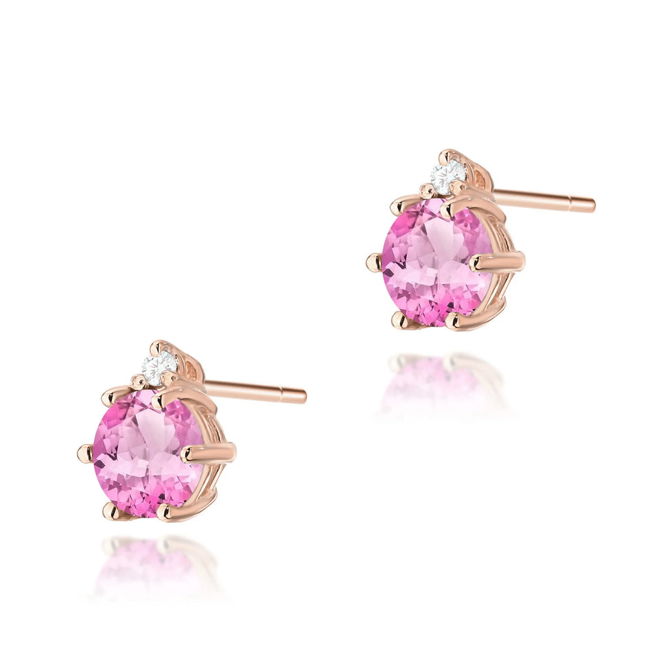 Goldohrringe mit 0,60 ct pinken Topasen und 0,029 ct Diamanten