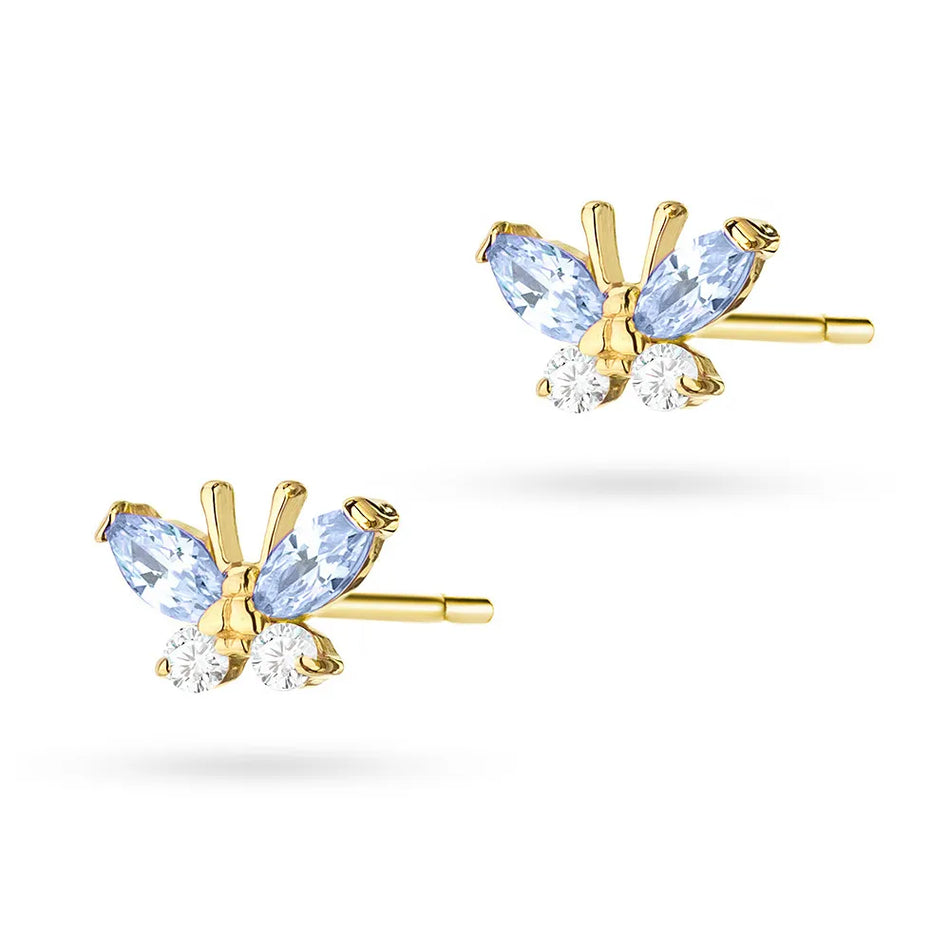 Children's Gold Stud Earrings with Zirconia Butterfly