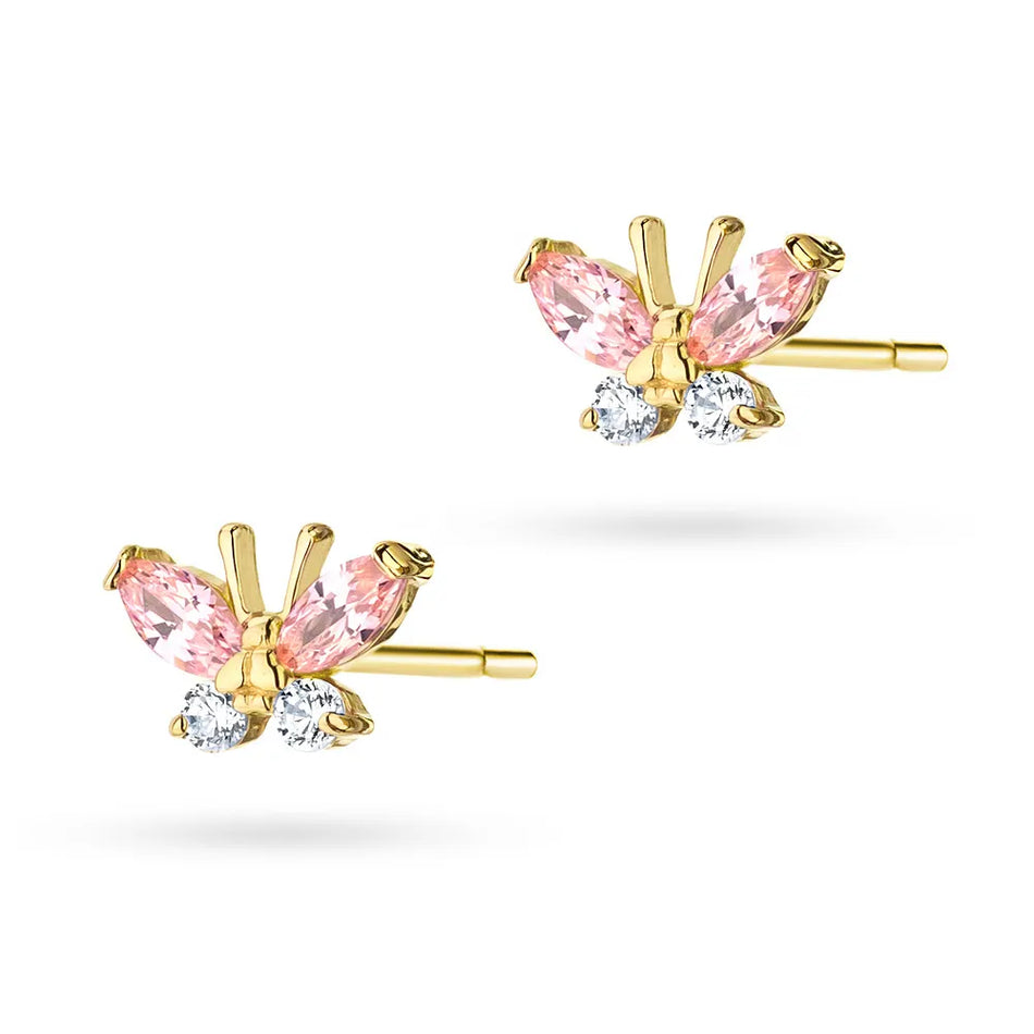 Children's Gold Stud Earrings with Zirconia Butterfly