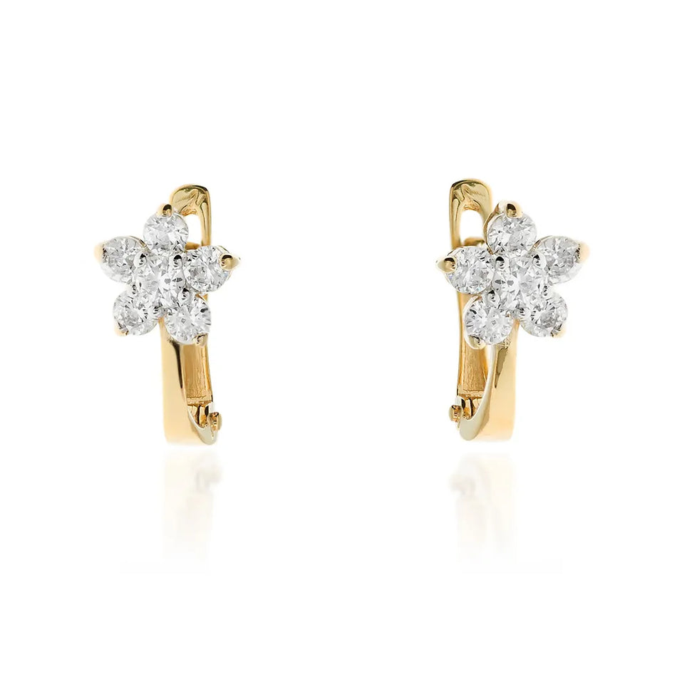 Gold English Clasp Earrings with Zirconia