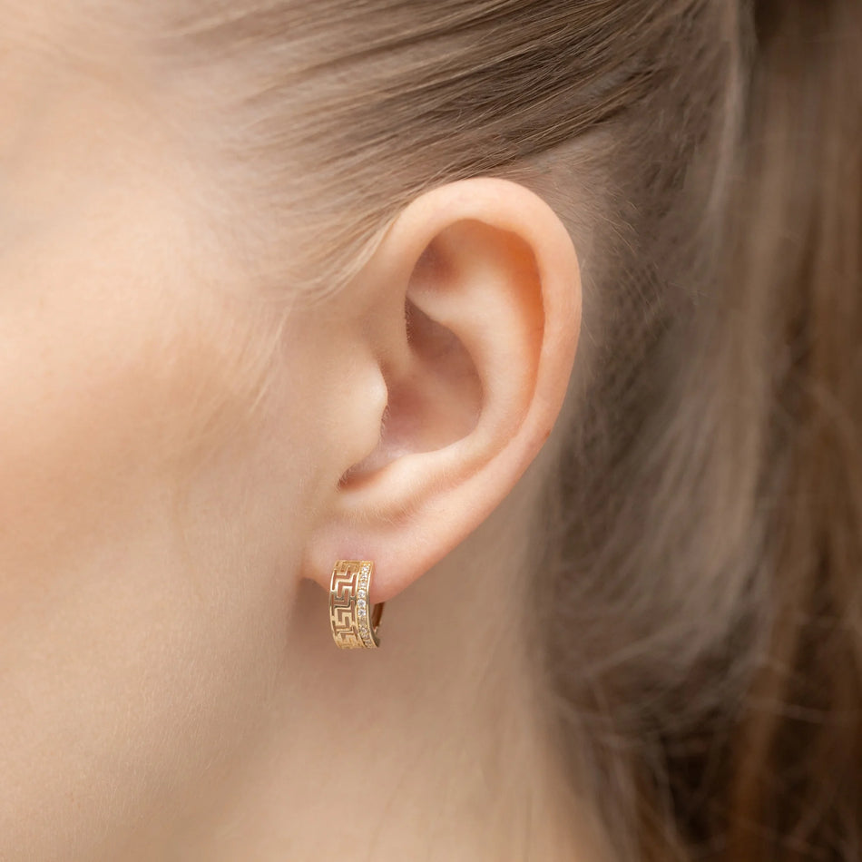 Gold English Clasp Earrings with Zirconia