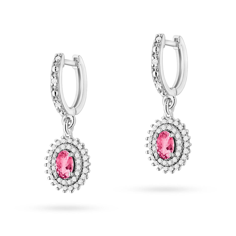 Goldohrringe mit 0,50 ct pinken Topasen und 0,442 ct Diamanten