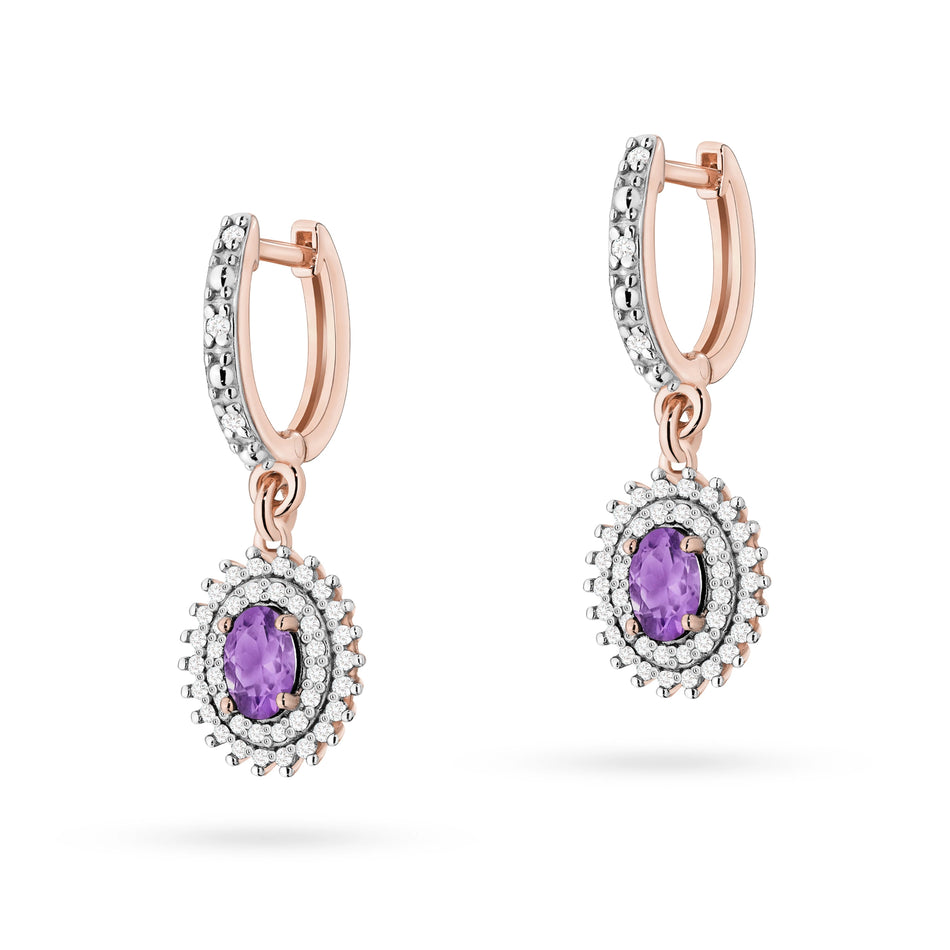 Goldohrringe mit 0,40 ct Amethysten und 0,442 ct Diamanten